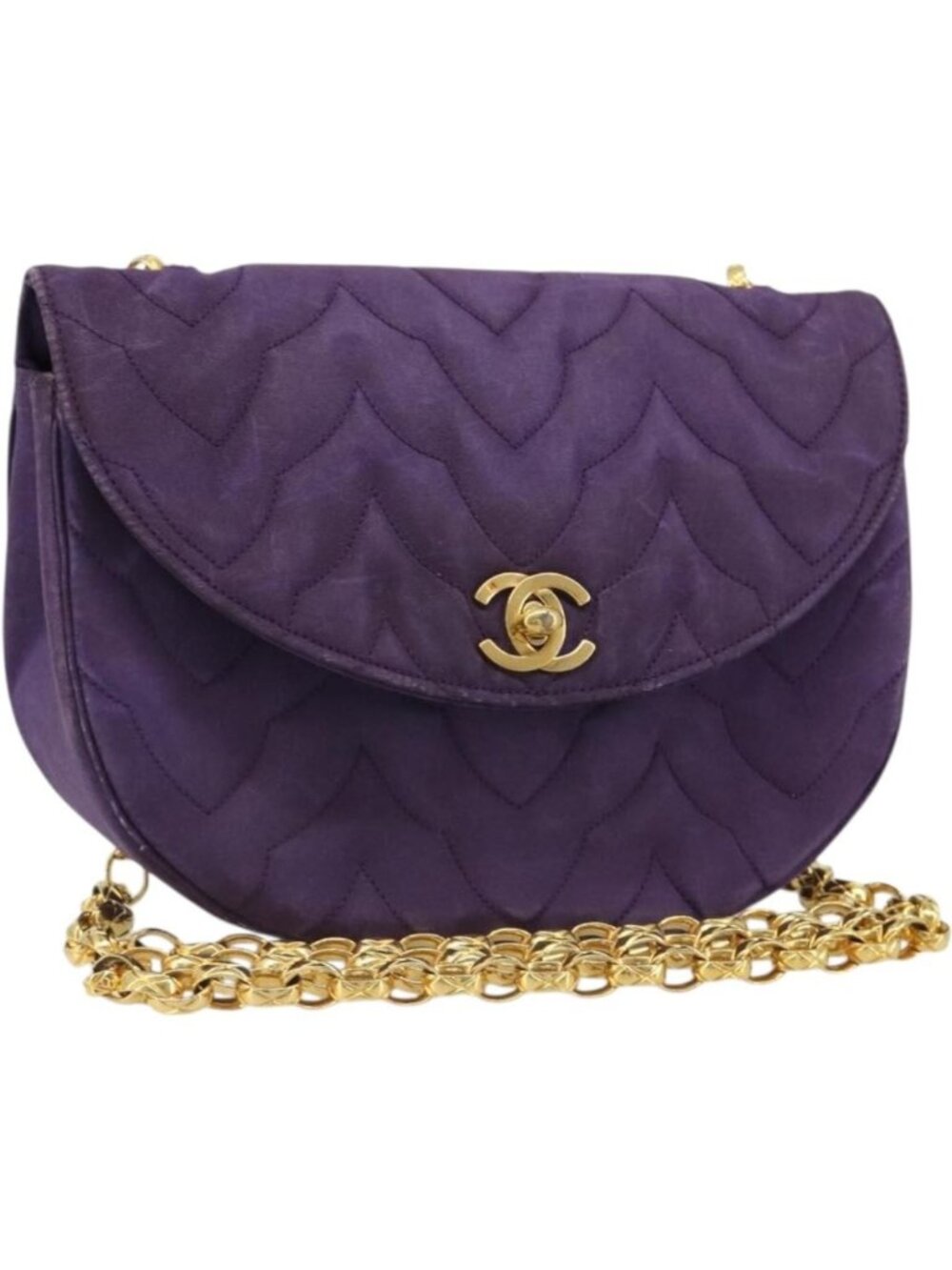 CHANEL Chain Shoulder Bag Satin Purple Gold CC
